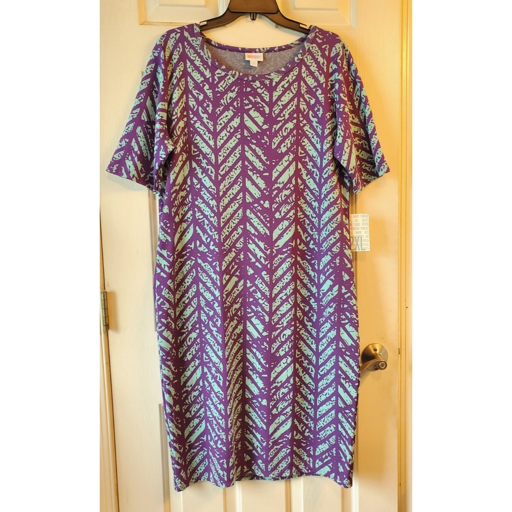 NWT LuLaRoe Dress Size 2XL Dark Purple Geometric Diamonds‎ Abstract Knit Sheath
